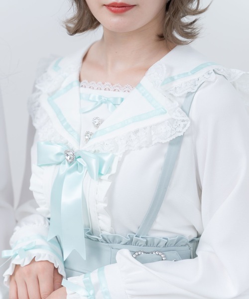 DearMyLove（ディアマイラブ）の「推しリボンテーラードセーラー襟ブラウス（シャツ/ブラウス・レディース・ライラック/ベビーピンク/ミント/オレンジ/サックスブルー/イエロー/ネイビー/レッド/ブラック/ホワイト・XX-LARGE/MEDIUM/LARGE/X-LARGE）」の16枚目の写真