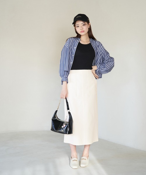 ROPE' PICNIC（ロペピクニック）の「ストレッチIラインスカート（スカート・レディース・キナリ/ベージュ系その他/サックスブルー・40/38/36）」の4枚目の写真