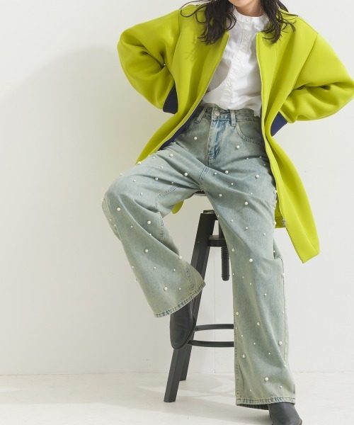 terrace(テラス)の「フロントパールゆるストレートデニムパンツ(デニムパンツ・レディース・ブルー/ブラック・MEDIUM)」の9枚目の写真