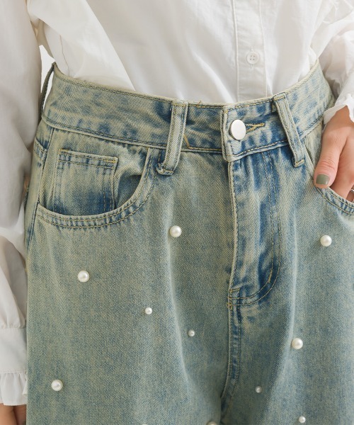 terrace(テラス)の「フロントパールゆるストレートデニムパンツ(デニムパンツ・レディース・ブルー/ブラック・MEDIUM)」の5枚目の写真