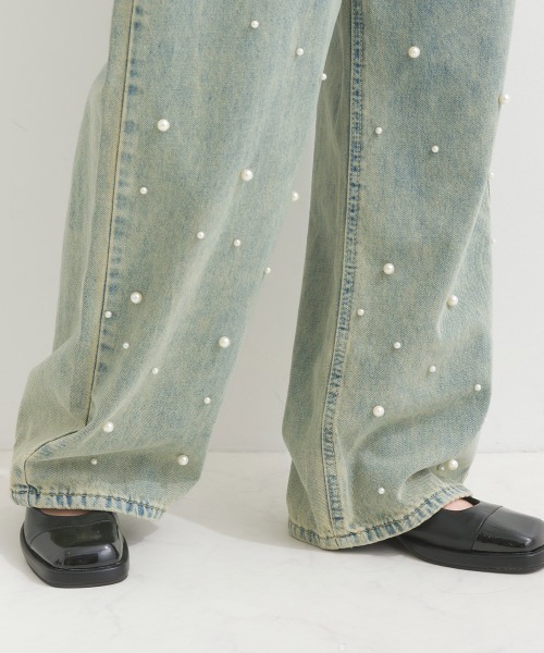 terrace(テラス)の「フロントパールゆるストレートデニムパンツ(デニムパンツ・レディース・ブルー/ブラック・MEDIUM)」の14枚目の写真