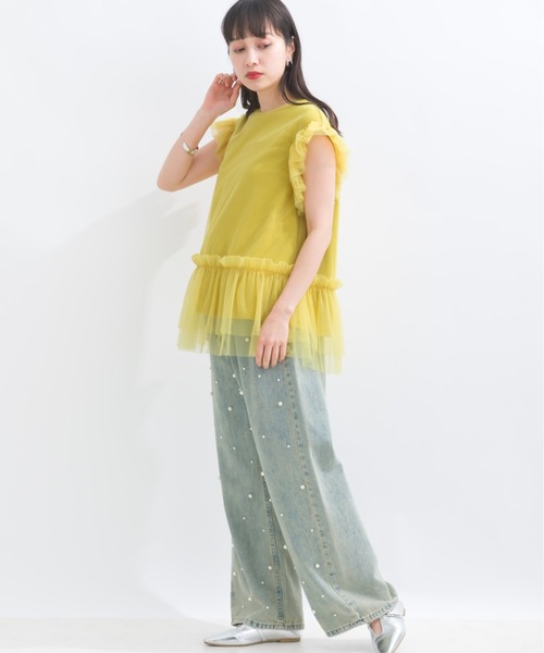 terrace(テラス)の「フロントパールゆるストレートデニムパンツ(デニムパンツ・レディース・ブルー/ブラック・MEDIUM)」の16枚目の写真