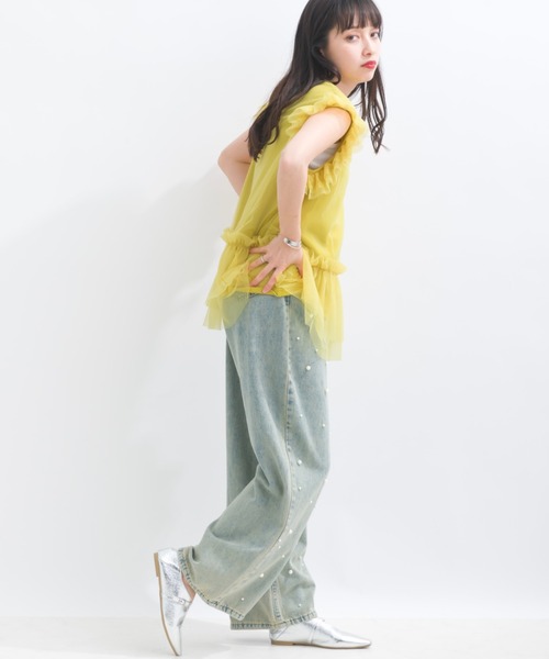 terrace(テラス)の「フロントパールゆるストレートデニムパンツ(デニムパンツ・レディース・ブルー/ブラック・MEDIUM)」の17枚目の写真