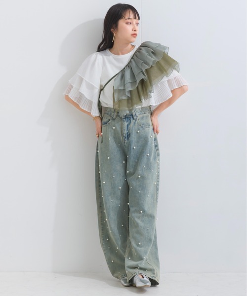 terrace(テラス)の「フロントパールゆるストレートデニムパンツ(デニムパンツ・レディース・ブルー/ブラック・MEDIUM)」の20枚目の写真