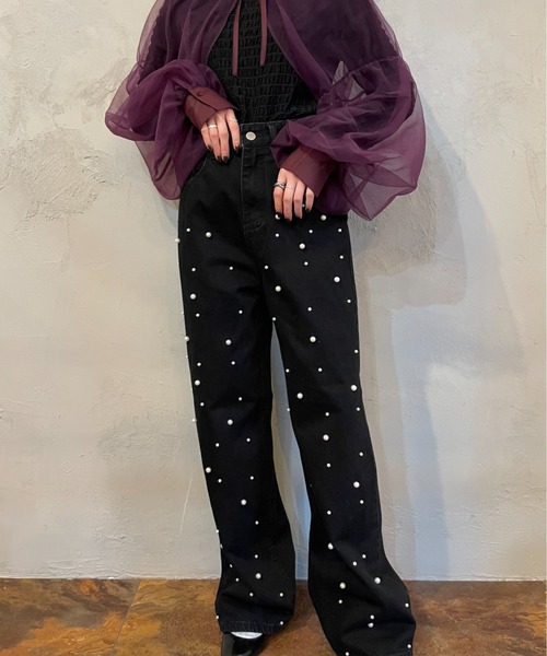 terrace(テラス)の「フロントパールゆるストレートデニムパンツ(デニムパンツ・レディース・ブルー/ブラック・MEDIUM)」の22枚目の写真