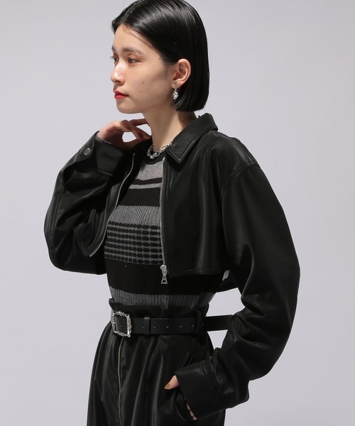 HARE クロップドレザージャケット ブラック HARE クロップドレザージャケット ブラック ジップ クロップド