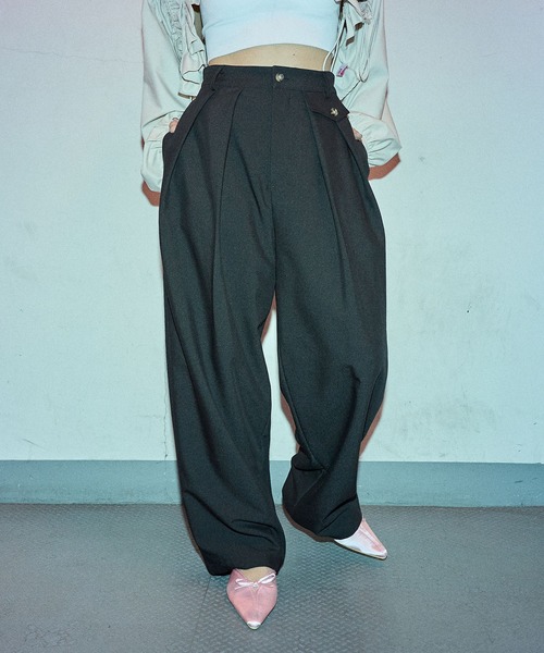 ツータックワイドパンツ【ELLEgirl/エル ガール】（スラックス）｜ELLEgirl（エルガール）