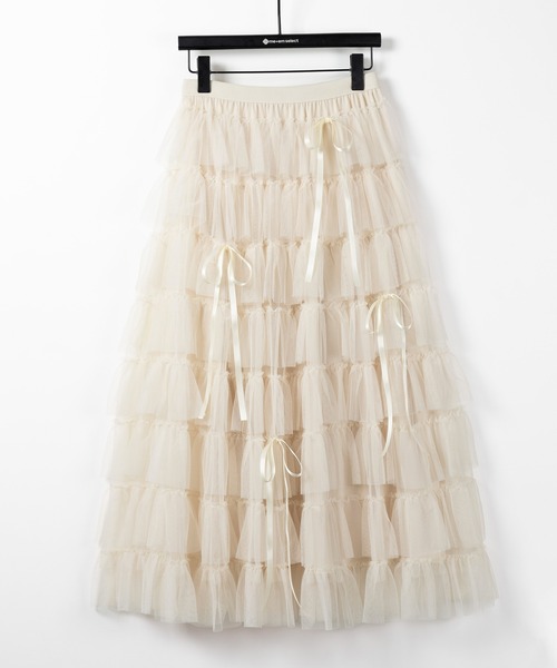 me+em select（ミームセレクト）の「【 ４color 】ストラップリボンバレエコアチュールスカート ／strap ribbon ballet core tulle skirt（スカート・レディース・ブラック/アイボリー/ブラック系/アイボリー系・FREE）」の10枚目の写真