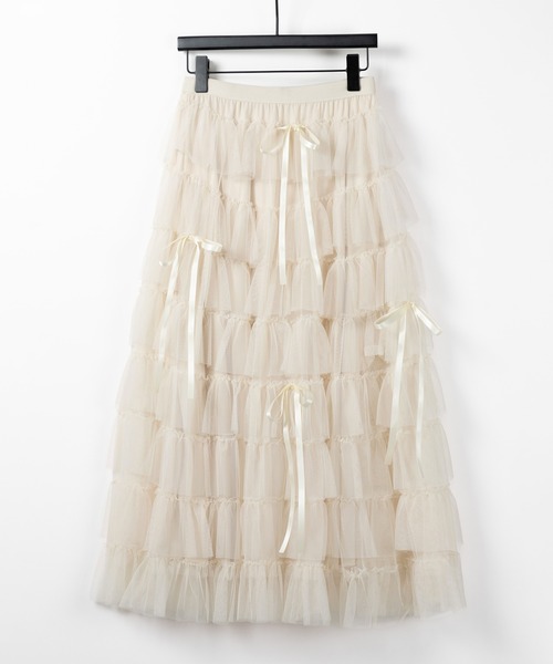 me+em select（ミームセレクト）の「【 ４color 】ストラップリボンバレエコアチュールスカート ／strap ribbon ballet core tulle skirt（スカート・レディース・ブラック/アイボリー/ブラック系/アイボリー系・FREE）」の11枚目の写真