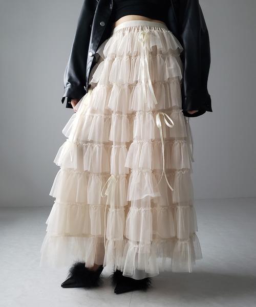 me+em select（ミームセレクト）の「【 ４color 】ストラップリボンバレエコアチュールスカート ／strap ribbon ballet core tulle skirt（スカート・レディース・ブラック/アイボリー/ブラック系/アイボリー系・FREE）」の17枚目の写真