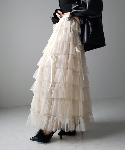 me+em select（ミームセレクト）の「【 ４color 】ストラップリボンバレエコアチュールスカート ／strap ribbon ballet core tulle skirt（スカート・レディース・ブラック/アイボリー/ブラック系/アイボリー系・FREE）」の13枚目の写真