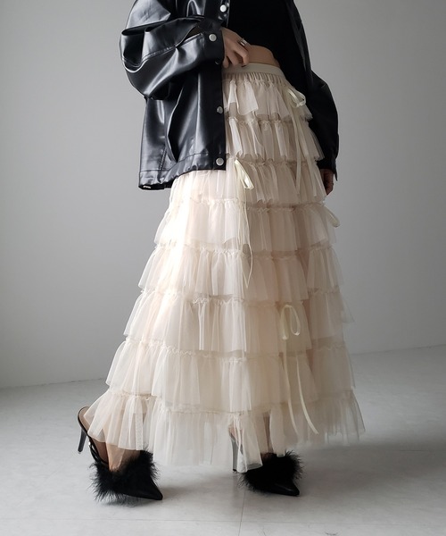 me+em select（ミームセレクト）の「【 ４color 】ストラップリボンバレエコアチュールスカート ／strap ribbon ballet core tulle skirt（スカート・レディース・ブラック/アイボリー/ブラック系/アイボリー系・FREE）」の18枚目の写真