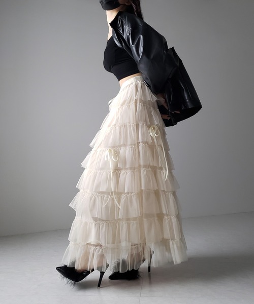 me+em select（ミームセレクト）の「【 ４color 】ストラップリボンバレエコアチュールスカート ／strap ribbon ballet core tulle skirt（スカート・レディース・ブラック/アイボリー/ブラック系/アイボリー系・FREE）」の19枚目の写真