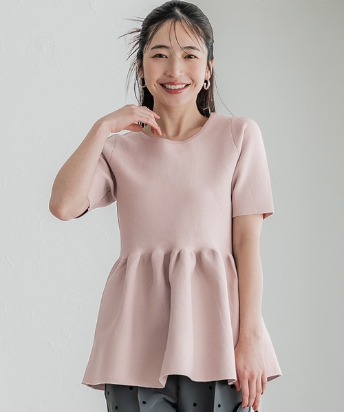 coca（coca）（コカ）の「スポンディッシュニットペプラムトップス（Tシャツ/カットソー・レディース・ブラック/アイボリー/ネイビー/ホワイト/グレイッシュベージュ/ライトピンク・M/L/S）」の6枚目の写真