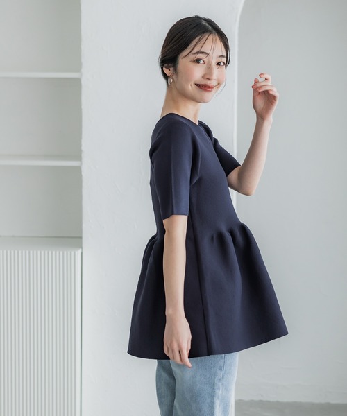 coca（coca）（コカ）の「スポンディッシュニットペプラムトップス（Tシャツ/カットソー・レディース・ブラック/アイボリー/ネイビー/ホワイト/グレイッシュベージュ/ライトピンク・M/L/S）」の8枚目の写真