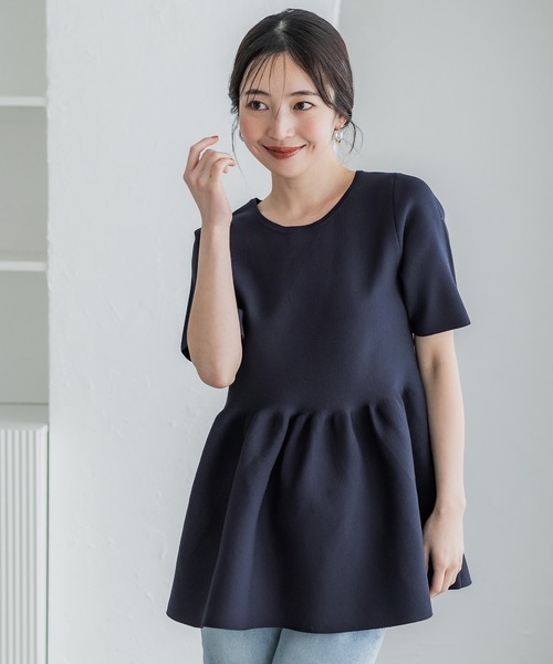 coca（coca）（コカ）の「スポンディッシュニットペプラムトップス（Tシャツ/カットソー・レディース・ブラック/アイボリー/ネイビー/ホワイト/グレイッシュベージュ/ライトピンク・M/L/S）」の10枚目の写真