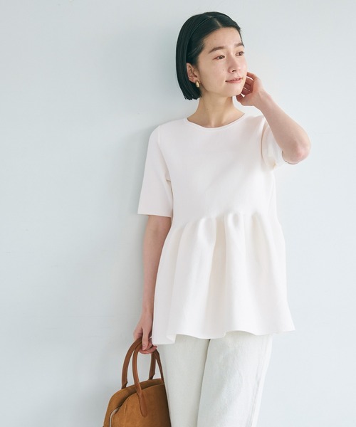 coca（coca）（コカ）の「スポンディッシュニットペプラムトップス（Tシャツ/カットソー・レディース・ブラック/アイボリー/ネイビー/ホワイト/グレイッシュベージュ/ライトピンク・M/L/S）」の17枚目の写真