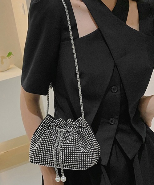 Miniministore(ミニミニストア)の「キラキラ 巾着バッグ チェーンミニバッグ(ショルダーバッグ・レディース・シルバー/オフホワイト/ブラック/カラフル/ダークベージュ・FREE)」の7枚目の写真