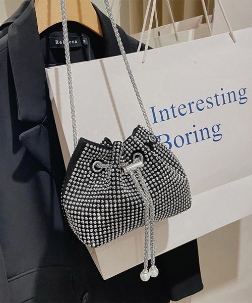 Miniministore(ミニミニストア)の「キラキラ 巾着バッグ チェーンミニバッグ(ショルダーバッグ・レディース・シルバー/オフホワイト/ブラック/カラフル/ダークベージュ・FREE)」の10枚目の写真