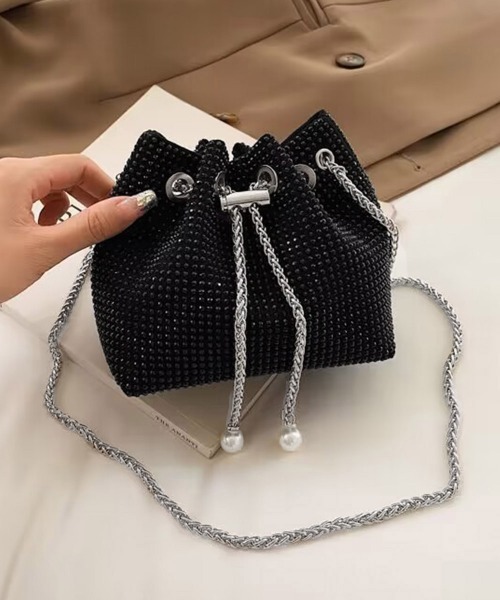 Miniministore(ミニミニストア)の「キラキラ 巾着バッグ チェーンミニバッグ(ショルダーバッグ・レディース・シルバー/オフホワイト/ブラック/カラフル/ダークベージュ・FREE)」の16枚目の写真