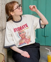 ヴィンテージグラフィックデザインリンガー半袖Tシャツ