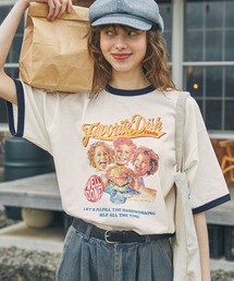 MONO-MART LADY'S | ヴィンテージグラフィックデザインリンガー半袖Tシャツ(Tシャツ/カットソー)