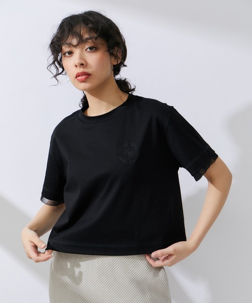 NERGY(ナージー)の「クロップドTシャツ(Tシャツ/カットソー・レディース・キナリ/スミクロ/ピンク・FREE)」の1枚目の写真