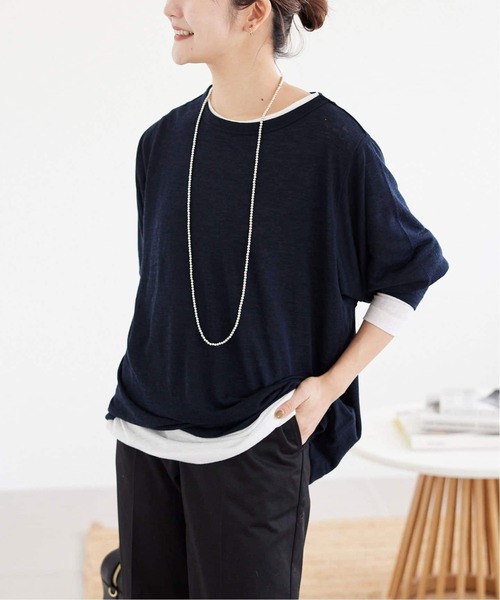 SLOBE IENA(スローブイエナ)の「《追加》スラブネップ天竺プルオーバー(Tシャツ/カットソー・レディース・ネイビー/ホワイト/ピンク系その他・FREE)」の3枚目の写真