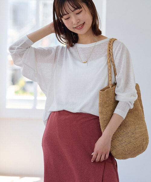 SLOBE IENA(スローブイエナ)の「《追加》スラブネップ天竺プルオーバー(Tシャツ/カットソー・レディース・ネイビー/ホワイト/ピンク系その他・FREE)」の2枚目の写真