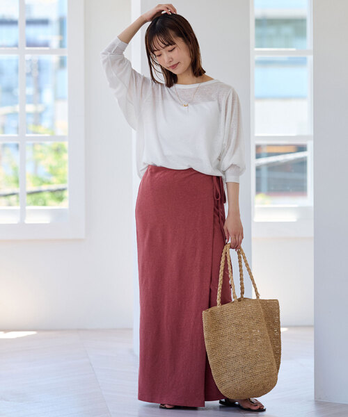 SLOBE IENA(スローブイエナ)の「《追加》スラブネップ天竺プルオーバー(Tシャツ/カットソー・レディース・ネイビー/ホワイト/ピンク系その他・FREE)」の4枚目の写真