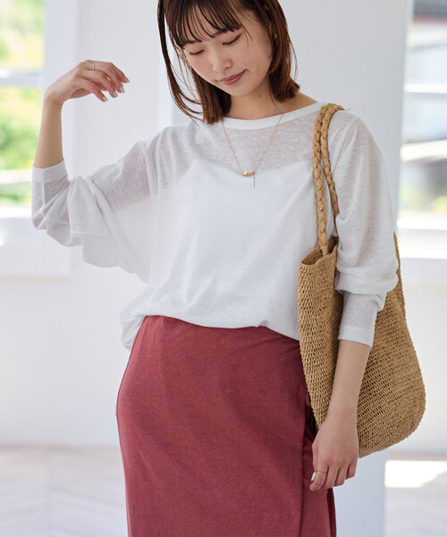 SLOBE IENA(スローブイエナ)の「《追加》スラブネップ天竺プルオーバー(Tシャツ/カットソー・レディース・ネイビー/ホワイト/ピンク系その他・FREE)」の7枚目の写真
