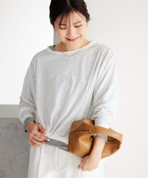 SLOBE IENA(スローブイエナ)の「《追加》スラブネップ天竺プルオーバー(Tシャツ/カットソー・レディース・ネイビー/ホワイト/ピンク系その他・FREE)」の12枚目の写真