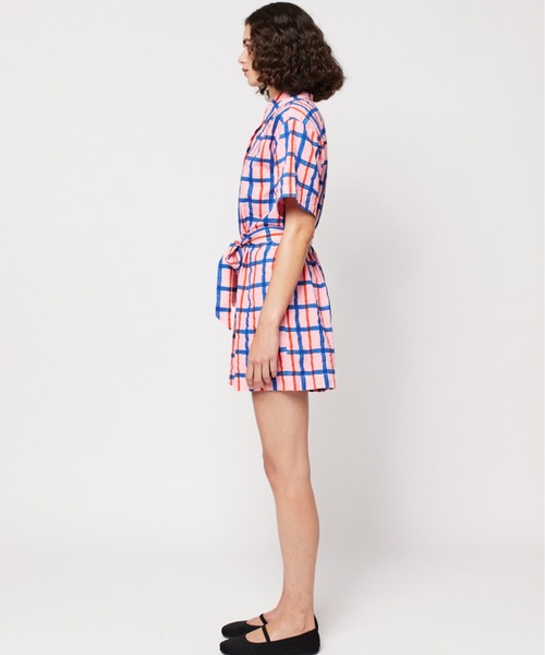 BOBO CHOSES(ボボショーズ)の「Checked collar buttoned short playsuit(つなぎ/オールインワン・レディース・ピンク・S/M/XS)」の2枚目の写真