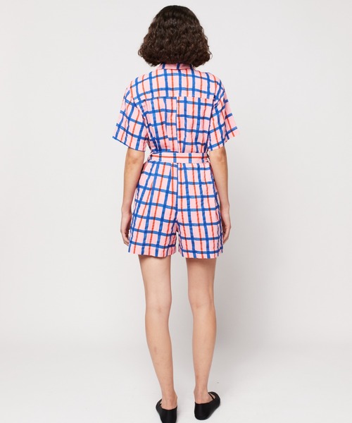 BOBO CHOSES(ボボショーズ)の「Checked collar buttoned short playsuit(つなぎ/オールインワン・レディース・ピンク・S/M/XS)」の3枚目の写真