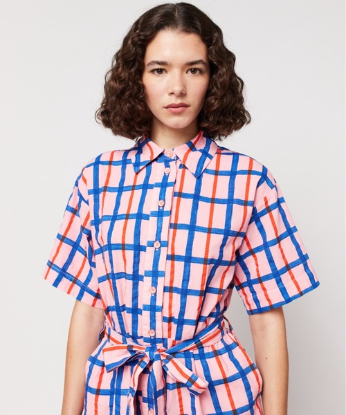 BOBO CHOSES(ボボショーズ)の「Checked collar buttoned short playsuit(つなぎ/オールインワン・レディース・ピンク・S/M/XS)」の5枚目の写真