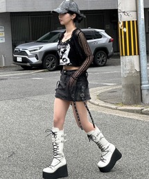 トリココムデギャルソン　デニム　スカート　膝丈　台形　ダメージ　TO-S061 トリココムデギャルソンtricot COMME des GARCONS 小花プリント