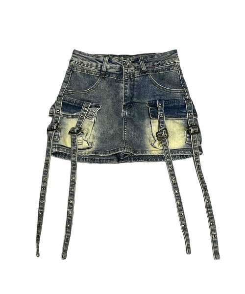 XU（エックスユー）の「【Never mind the XU】strap denim mini