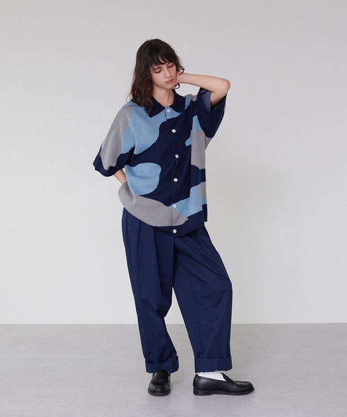 ONCILY（オンシェリー）の「NUANCE PATTERN KNIT SHIRT CARDIGAN / ニュアンスニットシャツカーディガン（シャツ/ブラウス・メンズ・ネイビー/ブラック/ブルー・MEDIUM/LARGE/SMALL）」の13枚目の写真