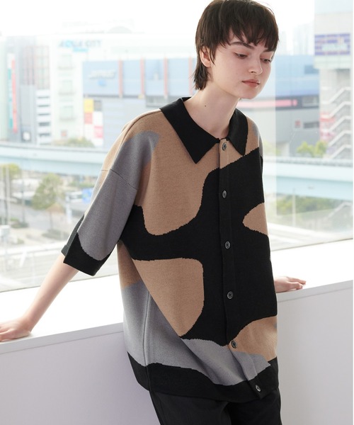 ONCILY（オンシェリー）の「NUANCE PATTERN KNIT SHIRT CARDIGAN / ニュアンスニットシャツカーディガン（シャツ/ブラウス・メンズ・ネイビー/ブラック/ブルー・MEDIUM/LARGE/SMALL）」の19枚目の写真