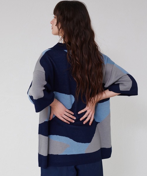 ONCILY（オンシェリー）の「NUANCE PATTERN KNIT SHIRT CARDIGAN / ニュアンスニットシャツカーディガン（シャツ/ブラウス・メンズ・ネイビー/ブラック/ブルー・MEDIUM/LARGE/SMALL）」の10枚目の写真