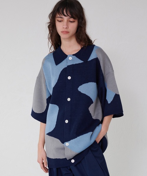 ONCILY（オンシェリー）の「NUANCE PATTERN KNIT SHIRT CARDIGAN / ニュアンスニットシャツカーディガン（シャツ/ブラウス・メンズ・ネイビー/ブラック/ブルー・MEDIUM/LARGE/SMALL）」の8枚目の写真