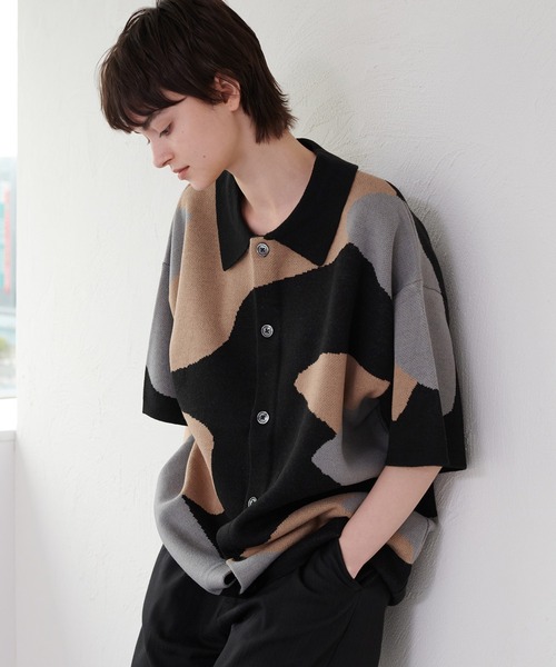 ONCILY（オンシェリー）の「NUANCE PATTERN KNIT SHIRT CARDIGAN / ニュアンスニットシャツカーディガン（シャツ/ブラウス・メンズ・ネイビー/ブラック/ブルー・MEDIUM/LARGE/SMALL）」の20枚目の写真