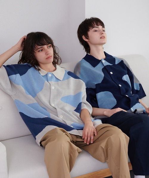 ONCILY（オンシェリー）の「NUANCE PATTERN KNIT SHIRT CARDIGAN / ニュアンスニットシャツカーディガン（シャツ/ブラウス・メンズ・ネイビー/ブラック/ブルー・MEDIUM/LARGE/SMALL）」の5枚目の写真