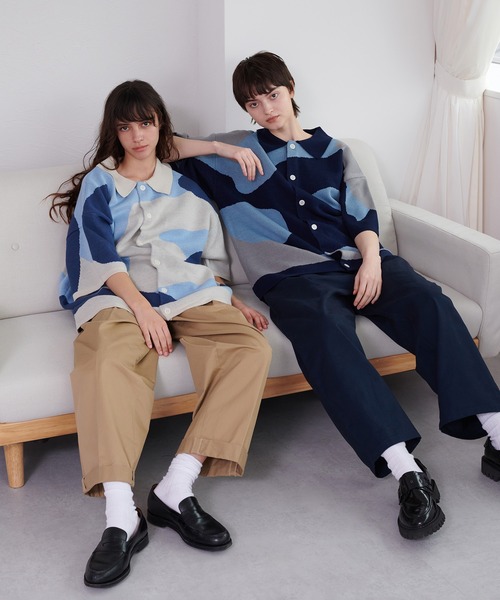 ONCILY（オンシェリー）の「NUANCE PATTERN KNIT SHIRT CARDIGAN / ニュアンスニットシャツカーディガン（シャツ/ブラウス・メンズ・ネイビー/ブラック/ブルー・MEDIUM/LARGE/SMALL）」の6枚目の写真