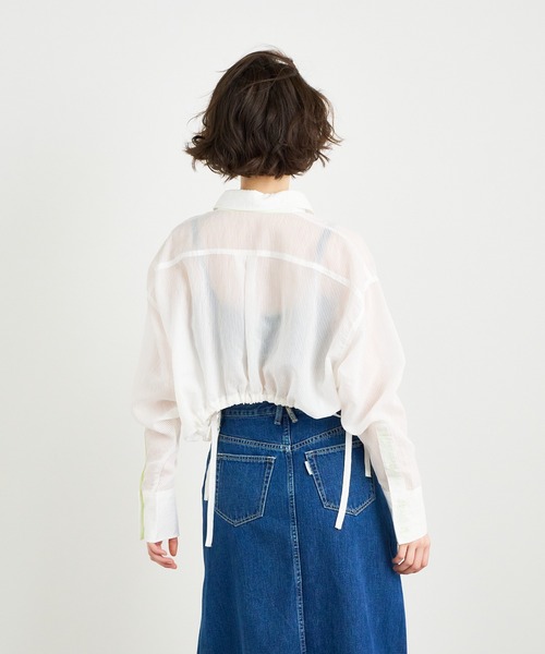 ANNA SUI NYC（アナ スイ エヌ ワイ シー）の「ANNA SUI NYC シアー配色ドロストショートシャツ（シャツ/ブラウス・レディース・ブルー/ホワイト/パープル・FREE）」の6枚目の写真