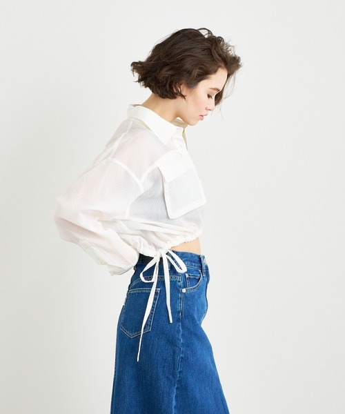 ANNA SUI NYC（アナ スイ エヌ ワイ シー）の「ANNA SUI NYC シアー配色ドロストショートシャツ（シャツ/ブラウス・レディース・ブルー/ホワイト/パープル・FREE）」の7枚目の写真