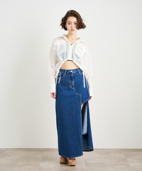 ANNA SUI NYC（アナ スイ エヌ ワイ シー）の「ANNA SUI NYC シアー配色ドロストショートシャツ（シャツ/ブラウス・レディース・ブルー/ホワイト/パープル・FREE）」の8枚目の写真