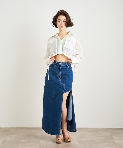 ANNA SUI NYC（アナ スイ エヌ ワイ シー）の「ANNA SUI NYC シアー配色ドロストショートシャツ（シャツ/ブラウス・レディース・ブルー/ホワイト/パープル・FREE）」の9枚目の写真