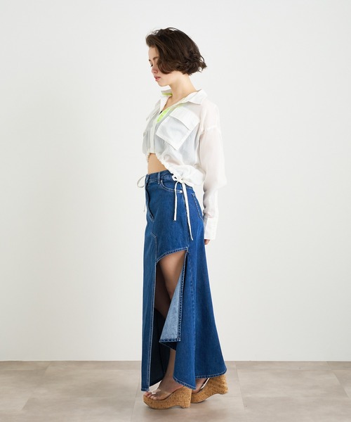 ANNA SUI NYC（アナ スイ エヌ ワイ シー）の「ANNA SUI NYC シアー配色ドロストショートシャツ（シャツ/ブラウス・レディース・ブルー/ホワイト/パープル・FREE）」の10枚目の写真