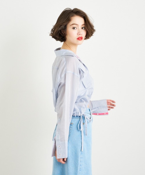 ANNA SUI NYC（アナ スイ エヌ ワイ シー）の「ANNA SUI NYC シアー配色ドロストショートシャツ（シャツ/ブラウス・レディース・ブルー/ホワイト/パープル・FREE）」の14枚目の写真